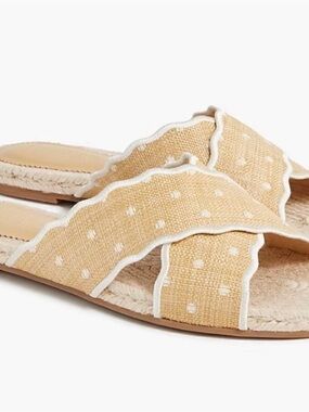 J. Crew Tan Polka Dot Scalloped Slide Sandals